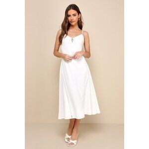 Lulus Easy Bliss Ivory Linen Tie-front Sleeveless A-line Midi Dress White